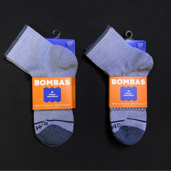 2X BOMBAS Merino Wool Blend Quarter Ankle Socks MEDIUM Heather Grey-Blue NWT - Picture 1 of 4